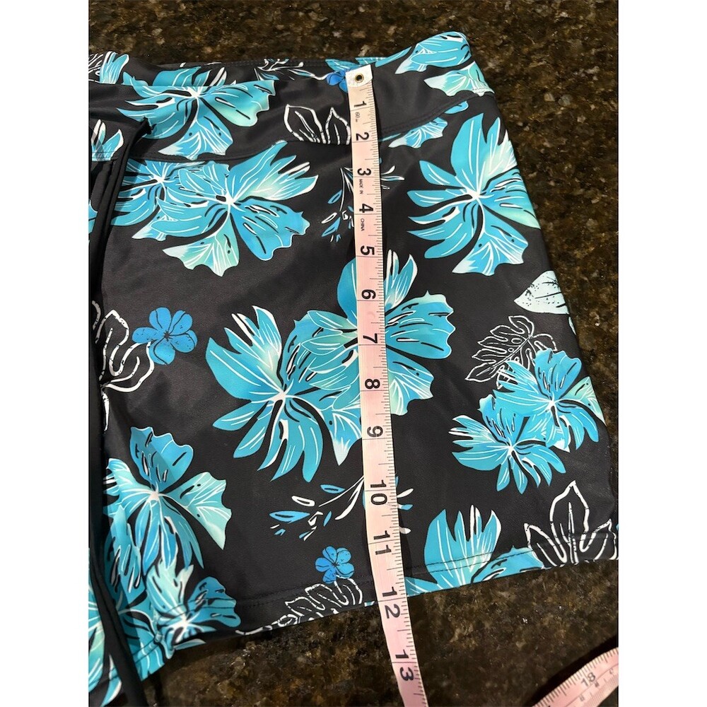 Aqua Eve Swim Shorts Womens 2XL Blue Teal Black Tropical Floral Drawstring - Picture 5 of 7